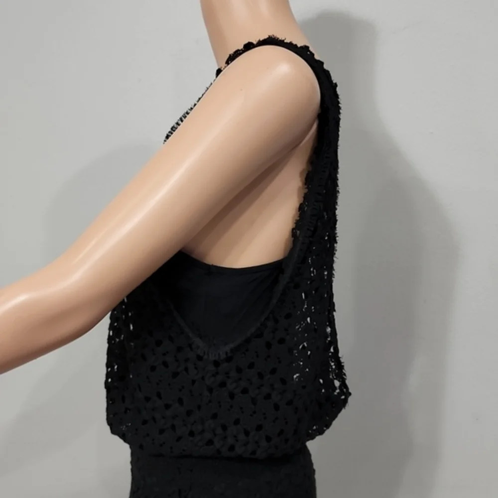Free People Crochet Dress Size‎ S Black Sleeveless Lined Keyhole Back Womens